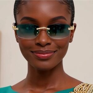 Women Square Sunglasses Green Gradient Lens Retro Shield Classy Luxury Gafas New